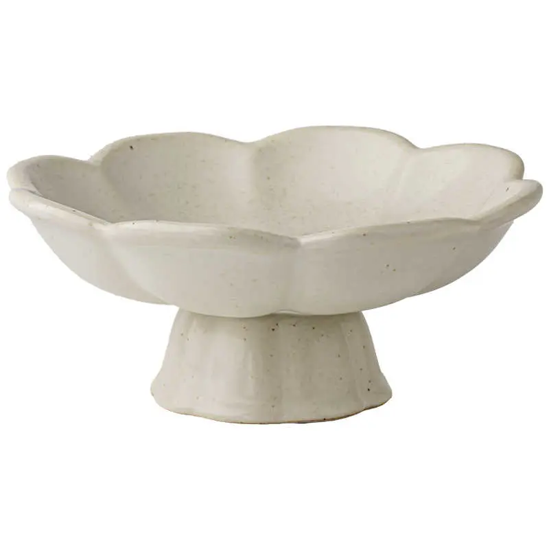 Coarse Pottery Flower Shape Highstand Tray Creative Pastry Plate Nut Snack Dessert Plates Household Fruit Dish Ornaments