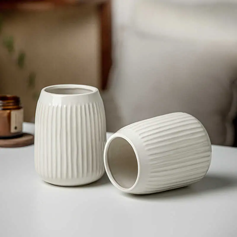 Simple Ceramic Vase Multi-purpose Kitchen Chopsticks Spoon Tool Storage Jar White Desktop Decorative Ornament