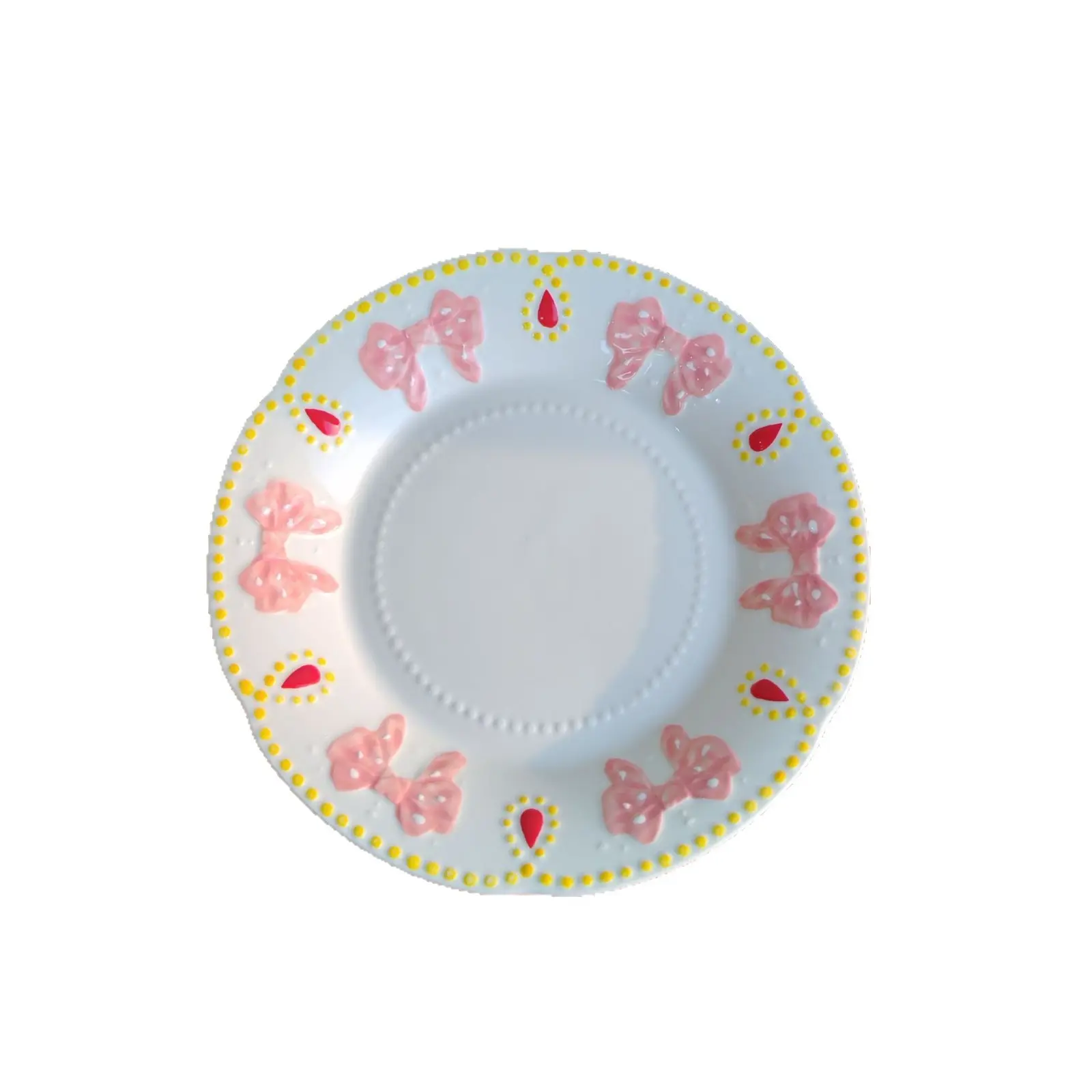 Underglaze Hand-painted Bow Ceramic Plate Exquisite Dinner Plates Lovely Household Breakfast Pastry Dish Tableware