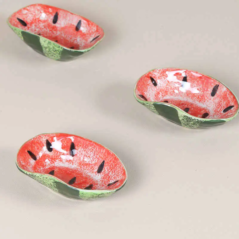 Hand-painted Watermelon Ceramic Food Saucer Irregularity Underglaze Soy Sauce Vinegar Hot Pot Condiment Dish