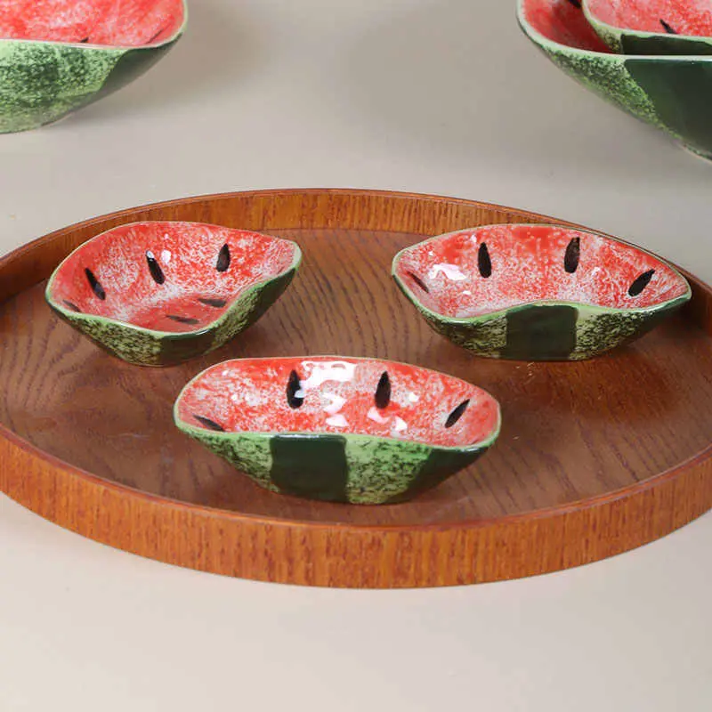Hand-painted Watermelon Ceramic Food Saucer Irregularity Underglaze Soy Sauce Vinegar Hot Pot Condiment Dish