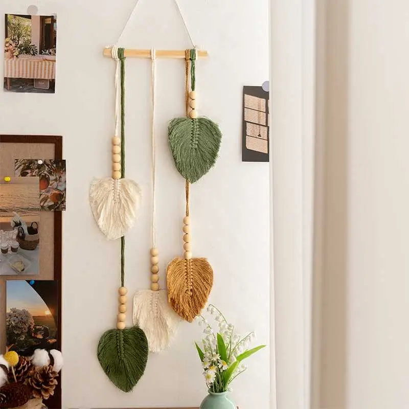 Nordic Style Handmade Leaf Woven Hanging Wall Decoration Living Room Bedroom Hotel Pendant Decoration Ornament