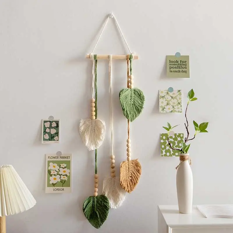 Nordic Style Handmade Leaf Woven Hanging Wall Decoration Living Room Bedroom Hotel Pendant Decoration Ornament
