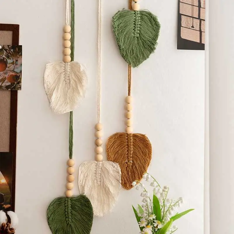 Nordic Style Handmade Leaf Woven Hanging Wall Decoration Living Room Bedroom Hotel Pendant Decoration Ornament