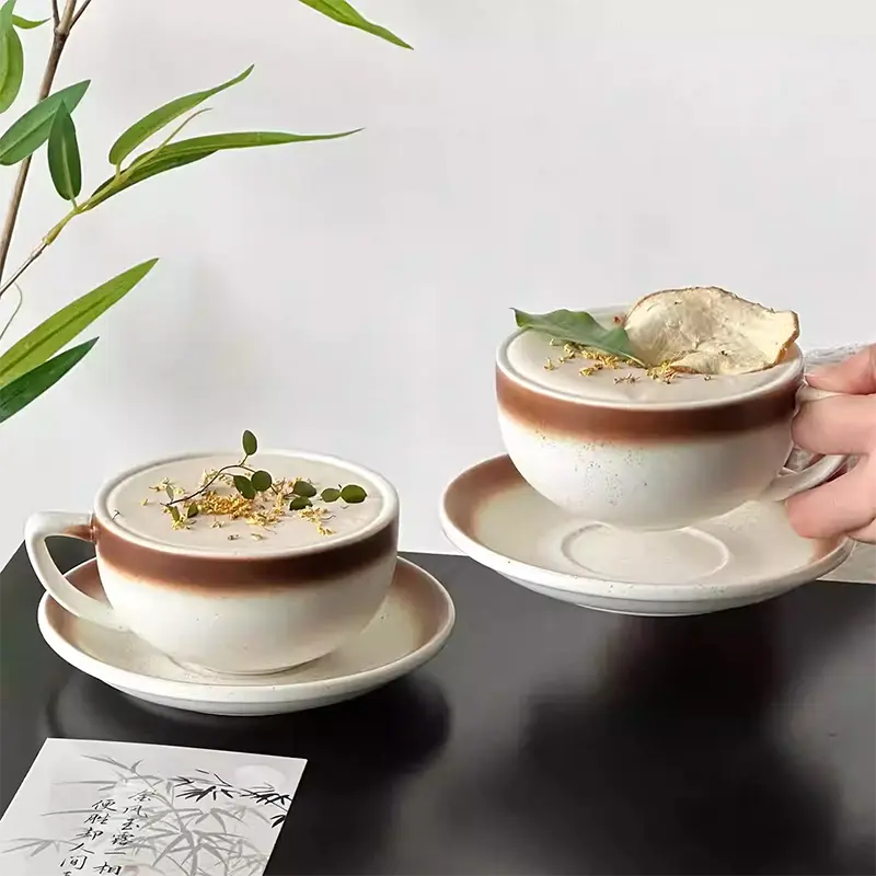 320ml Vintage Americano Coffee Mug Classic Simple Afternoon Tea Latte Mugs Handmade Ceramic Coffee Cup And Saucer Set