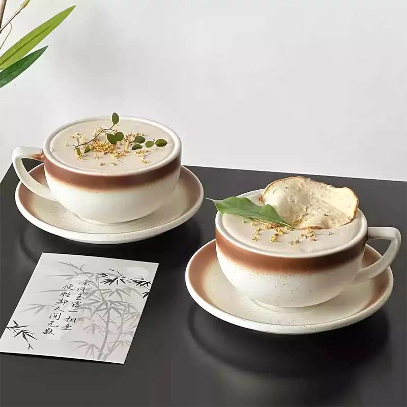 320ml Vintage Americano Coffee Mug Classic Simple Afternoon Tea Latte Mugs Handmade Ceramic Coffee Cup And Saucer Set
