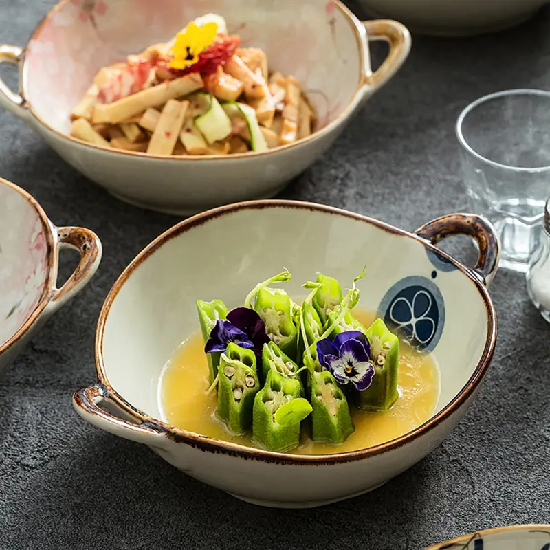 Elegant Binaural Ramen Soup Bowls High-end Fruits Salad Bowl Breakfast Oatmeal Yoghurt Bowls High Quality Ceramic Tableware