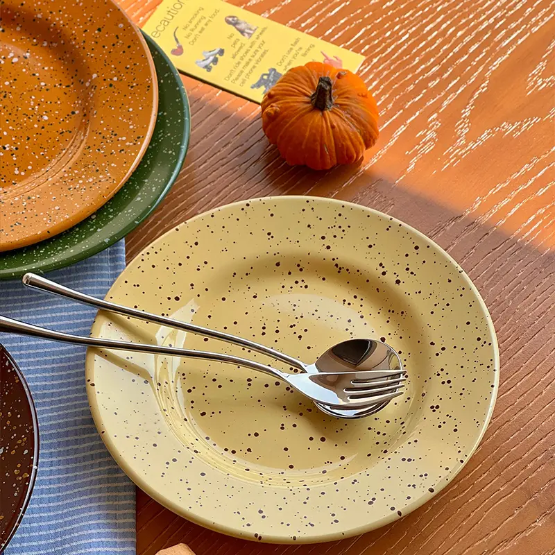 Colourful Ink Splash Ceramic Round Plate Breakfast Bread Cake Dessert Dish Household Lunch Flat Plates 21.5cm Tableware