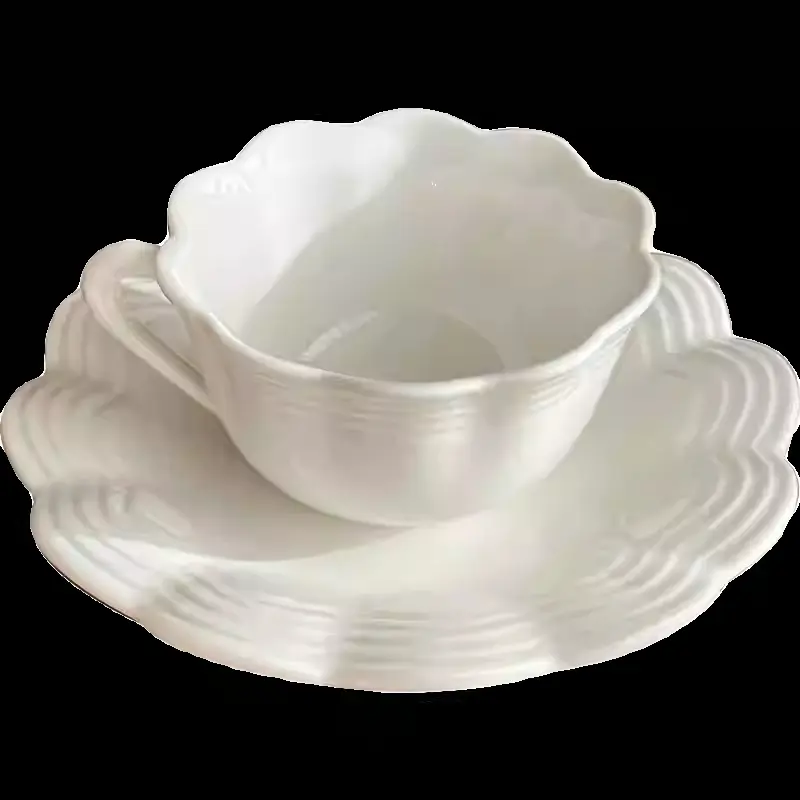 French Exquisite Coffee Cups And Saucers 130ml Afternoon Tea Drinkware Household White Breakfast Cups Snack Plates Gift
