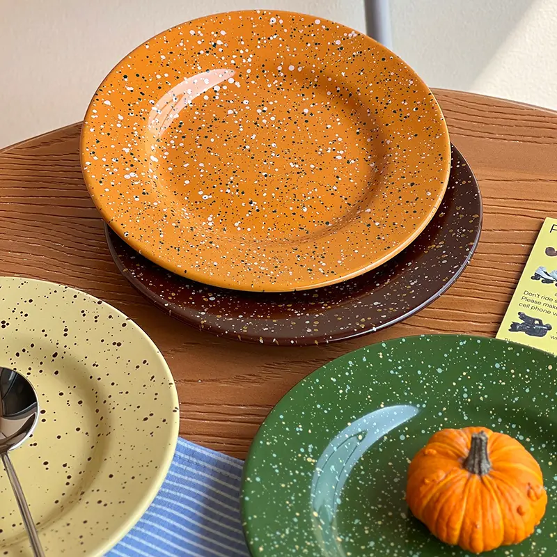 Colourful Ink Splash Ceramic Round Plate Breakfast Bread Cake Dessert Dish Household Lunch Flat Plates 21.5cm Tableware
