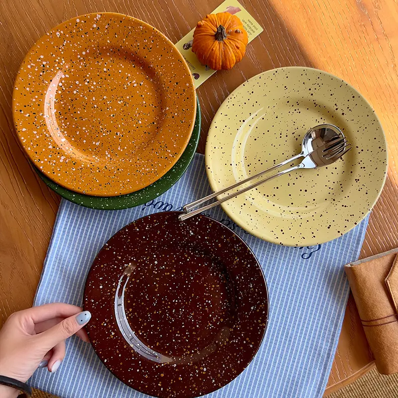 Colourful Ink Splash Ceramic Round Plate Breakfast Bread Cake Dessert Dish Household Lunch Flat Plates 21.5cm Tableware
