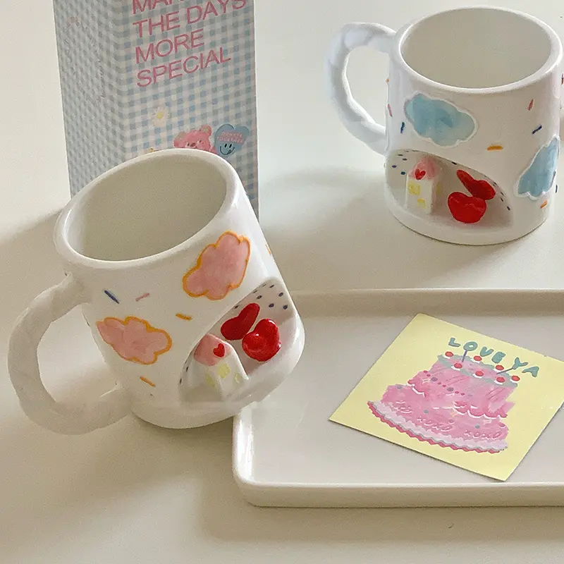 Hand-painted Underglaze Ceramic Mug Exquisite Office Coffee Cup 320ml Cute Breakfast Milk Cup Girl Gift Drink Ware