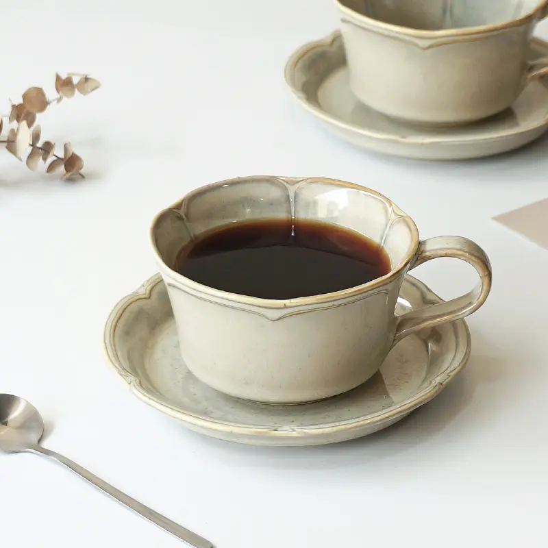 Japanese Retro Designed Mug Ceramic Breakfast Coffee Cups With Kiln Transformed Glaze Afternoon Tea Cup And Plate Sets