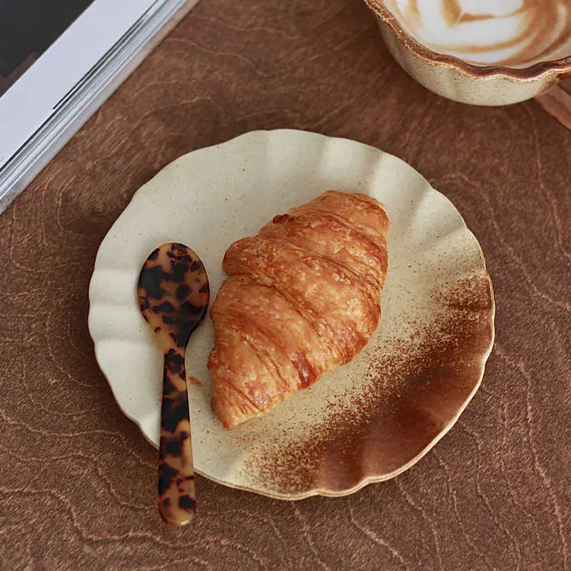 Japanese Retro Coffee Cup Dish Kiln Glaze Latte Cup Household Breakfast Cup Dim Sum Disc 270ml Afternoon Tea Drinkware Gift