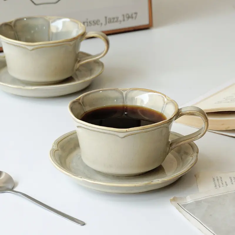 Japanese Retro Designed Mug Ceramic Breakfast Coffee Cups With Kiln Transformed Glaze Afternoon Tea Cup And Plate Sets