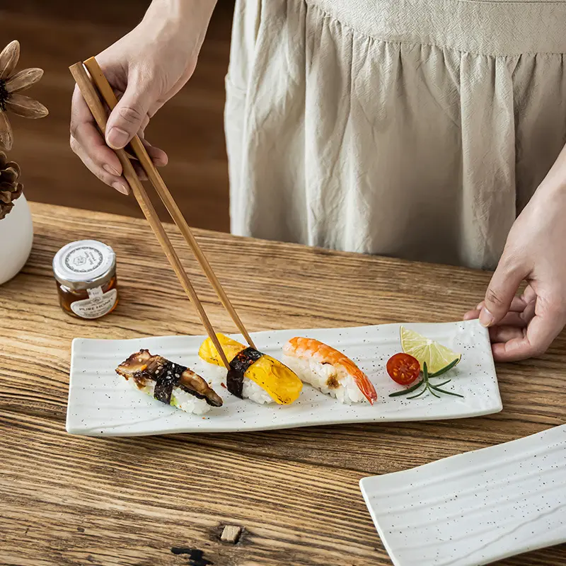 Japanese Style Rectangular Sushi Plate Household Ceramic Pastry Cake Plates Restaurant Snack Dish 28cm Tableware
