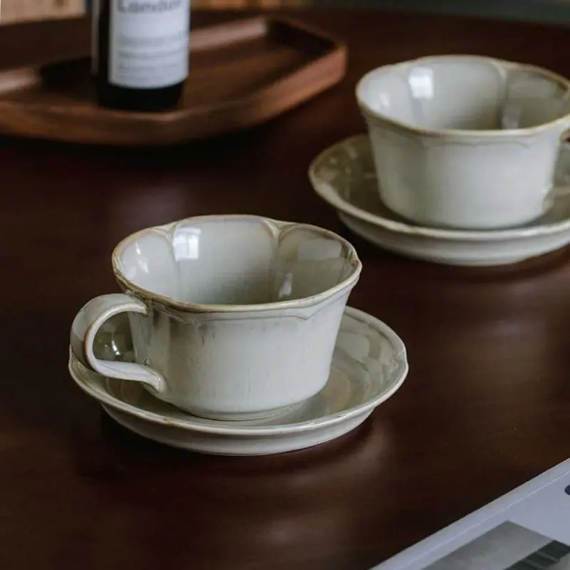 Japanese Retro Designed Mug Ceramic Breakfast Coffee Cups With Kiln Transformed Glaze Afternoon Tea Cup And Plate Sets