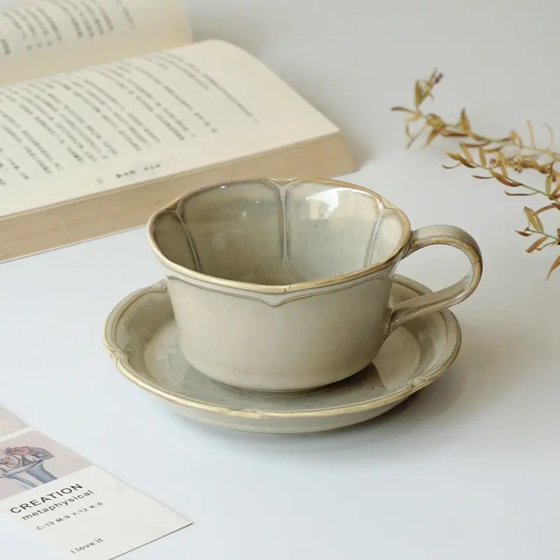 Japanese Retro Designed Mug Ceramic Breakfast Coffee Cups With Kiln Transformed Glaze Afternoon Tea Cup And Plate Sets