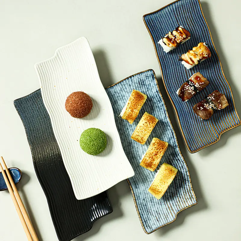 Japanese Ceramic Plate Household Striped Sushi Plates Exquisite Hotel Tableware 26cm Dessert Pastry Disc