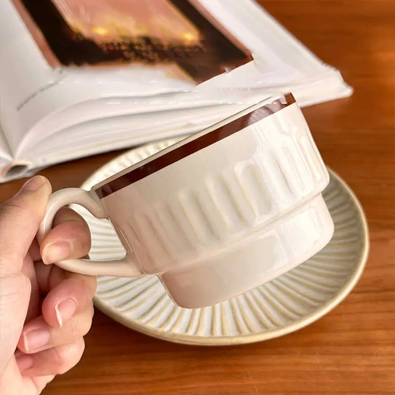 French Vintage Coffee Cups And Saucers 180ml Afternoon Tea Drinkware Household Breakfast Cups Snack Plates