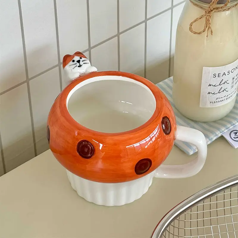 Japanese Hand-painted Relief Ceramic Cup Creative Office Coffee Cups Exquisite Breakfast Mug Gift 250ml Drinkware