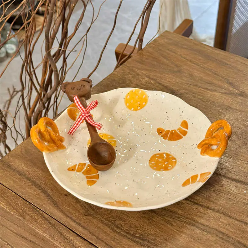 Creative Ceramic Dessert Plate Exquisite Ink Splash Bread Printing Pastry Dish Household Tableware Girls Gift