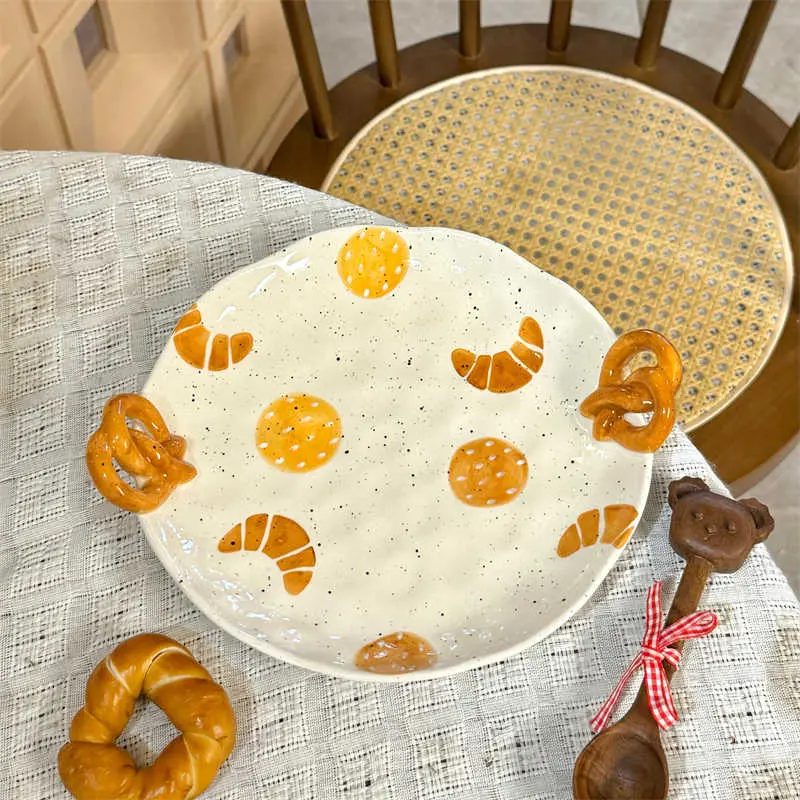 Creative Ceramic Dessert Plate Exquisite Ink Splash Bread Printing Pastry Dish Household Tableware Girls Gift