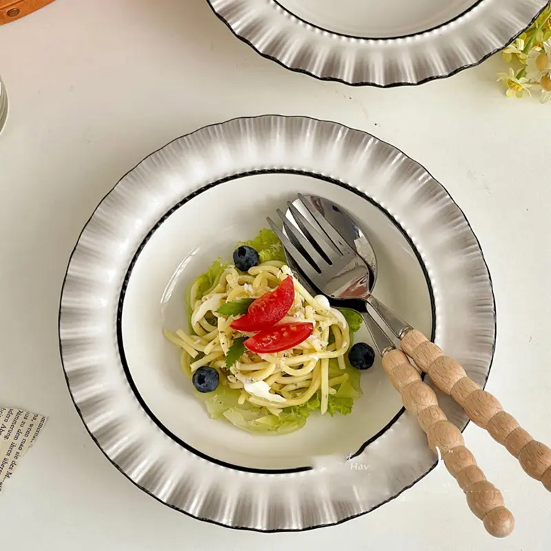 French Dinner Plate Light Luxury Ceramic Tray Household Fruit Salad Straw Hat Plate Gradient Pasta Dish Tableware 20.5cm
