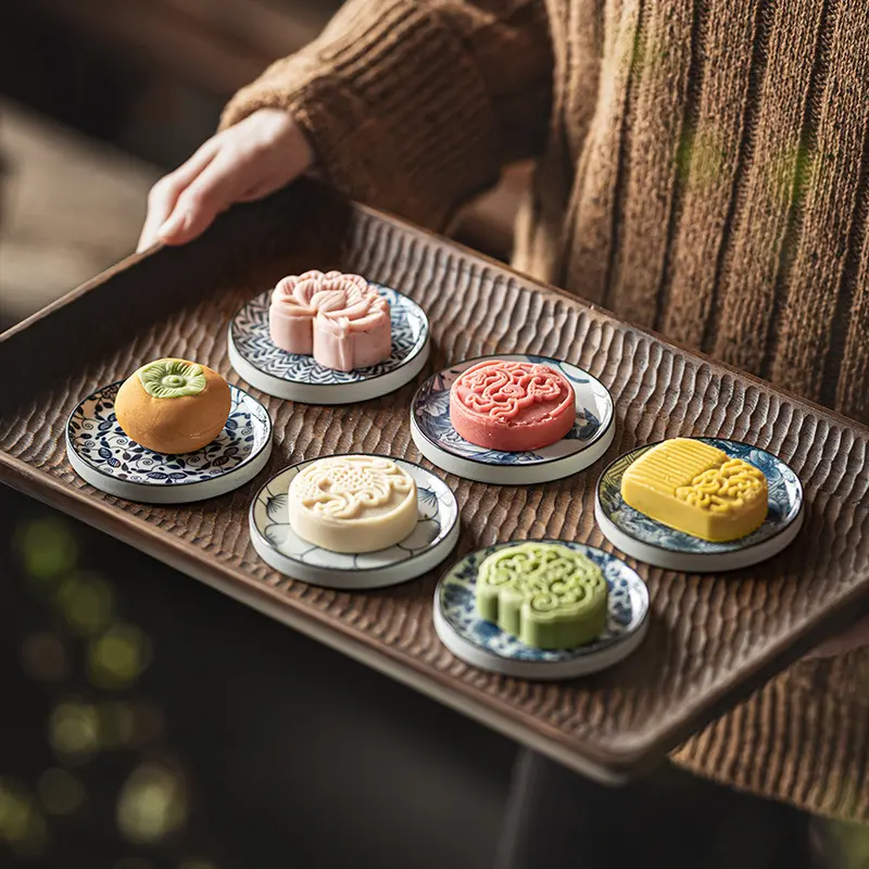 Round Chinese Ceramic Plate Household Dumpling Vinegar Dipping Saucer Afternoon Tea Dessert Dish Sushi Sashimi Wasabi Disc