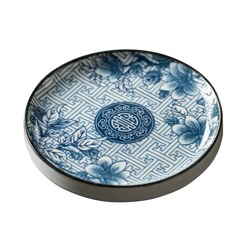 Round Chinese Ceramic Plate Household Dumpling Vinegar Dipping Saucer Afternoon Tea Dessert Dish Sushi Sashimi Wasabi Disc