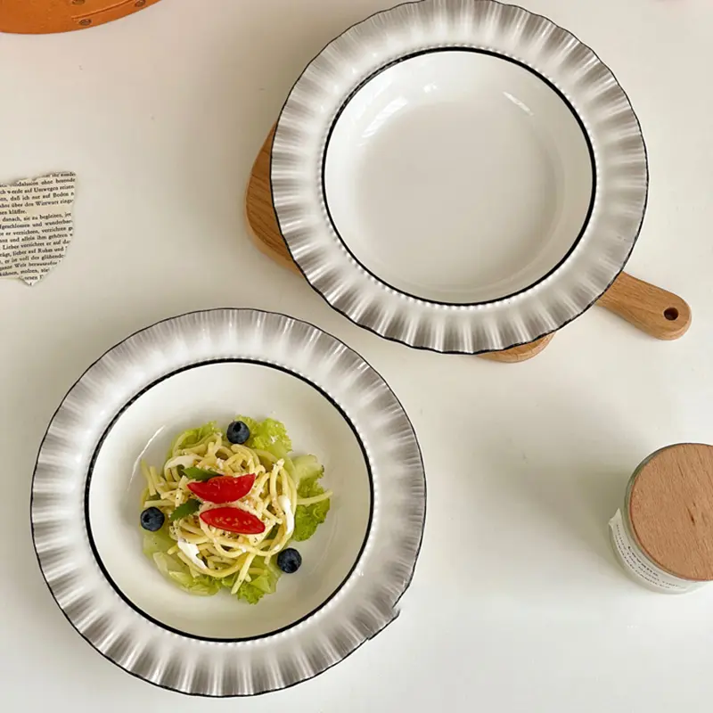 French Dinner Plate Light Luxury Ceramic Tray Household Fruit Salad Straw Hat Plate Gradient Pasta Dish Tableware 20.5cm