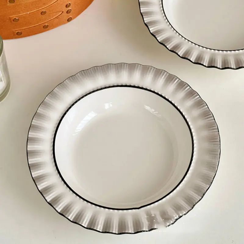 French Dinner Plate Light Luxury Ceramic Tray Household Fruit Salad Straw Hat Plate Gradient Pasta Dish Tableware 20.5cm
