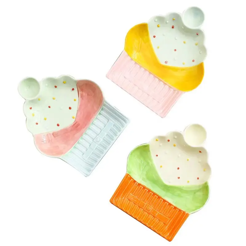 Creative Cartoon Cake-shaped Dumpling Plate Ceramic Dessert Dish Household Cute Compartment Snack Disc Tableware