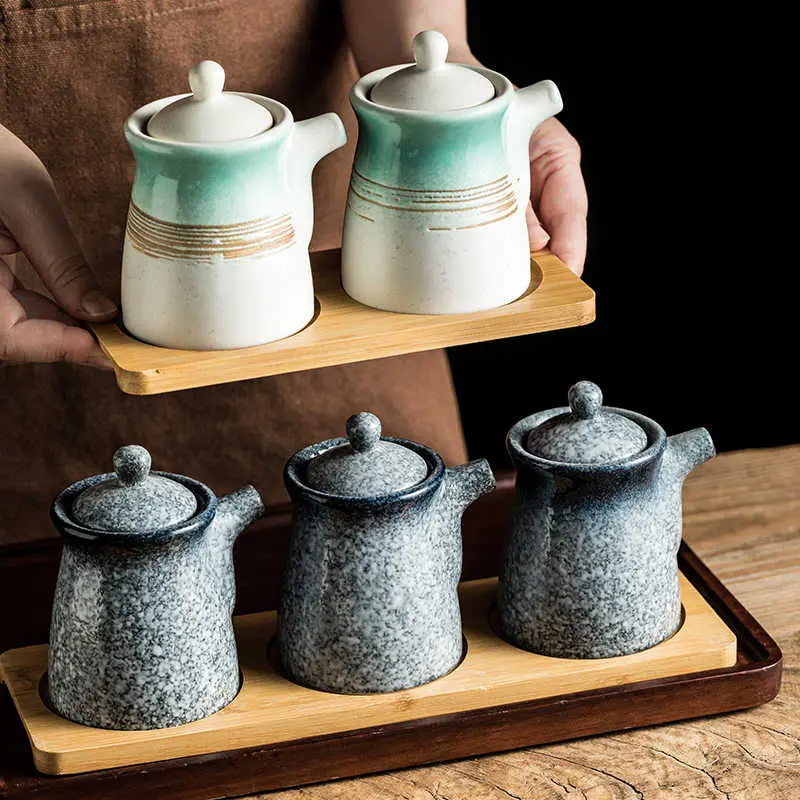190ml Japanese Style Spice Bottle Oil Jug Underglaze Chilli Oil Vinegar Bottle Creative Ceramic Kitchen Utensils
