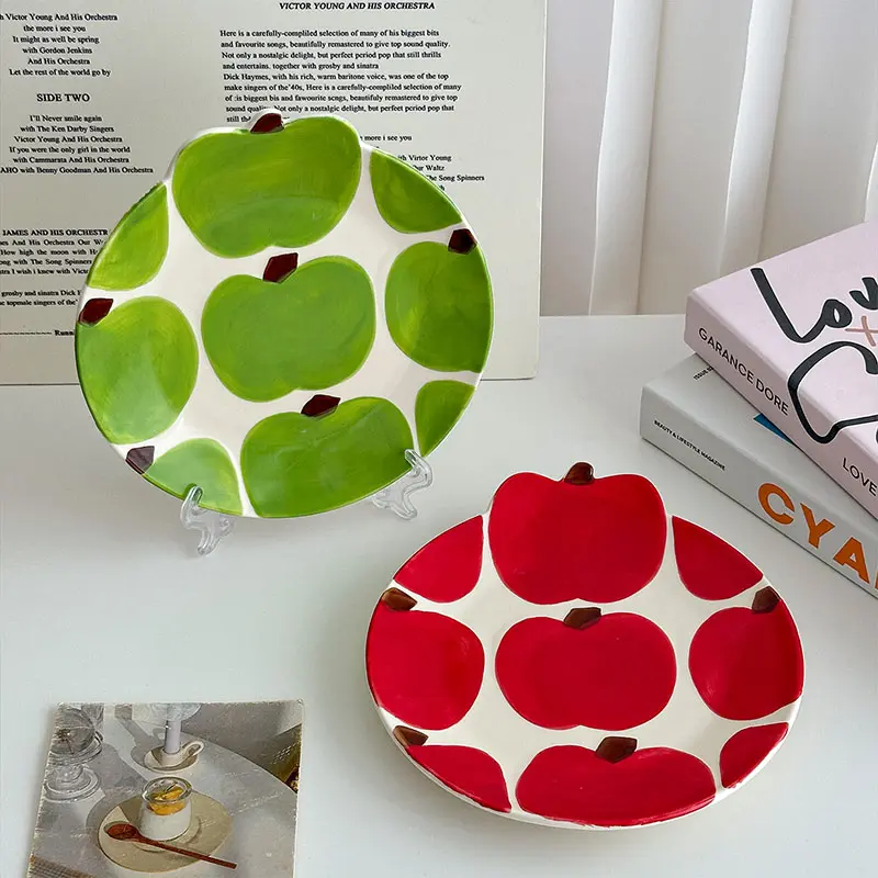 Hand-painted Apple Underglaze Ceramic Dinner Plate Creative Dessert Snack Dish Afternoon Tea Pastry Disc Breakfast Plates