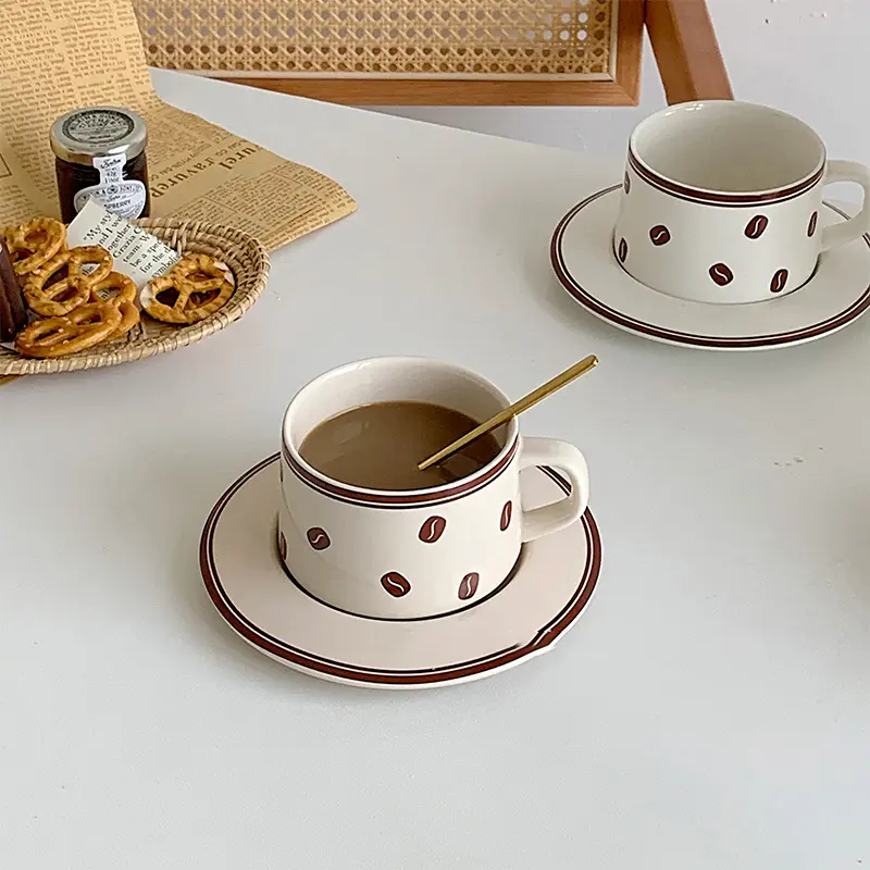 Vintage Ceramic Coffee Cups And Saucers Afternoon Tea Drinkware 250ml Household Breakfast Milk Cups Snack Plates