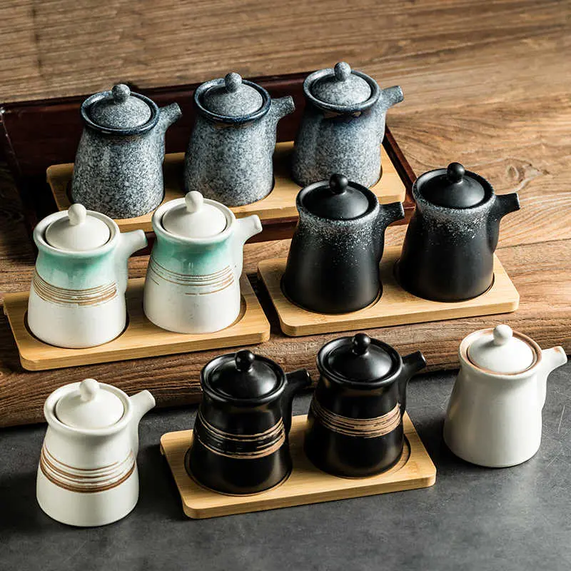 190ml Japanese Style Spice Bottle Oil Jug Underglaze Chilli Oil Vinegar Bottle Creative Ceramic Kitchen Utensils