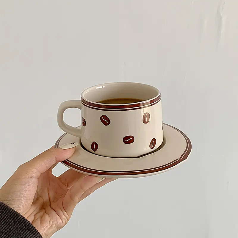 Vintage Ceramic Coffee Cups And Saucers Afternoon Tea Drinkware 250ml Household Breakfast Milk Cups Snack Plates