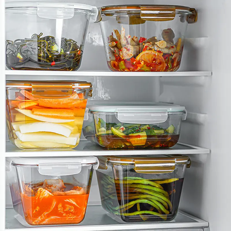 Large Capacity Glass Crisper With Lid Refrigerator  Fresh-keeping Bowl Fruit Salad Bowl Food Storage Containers Crisper 2000ml