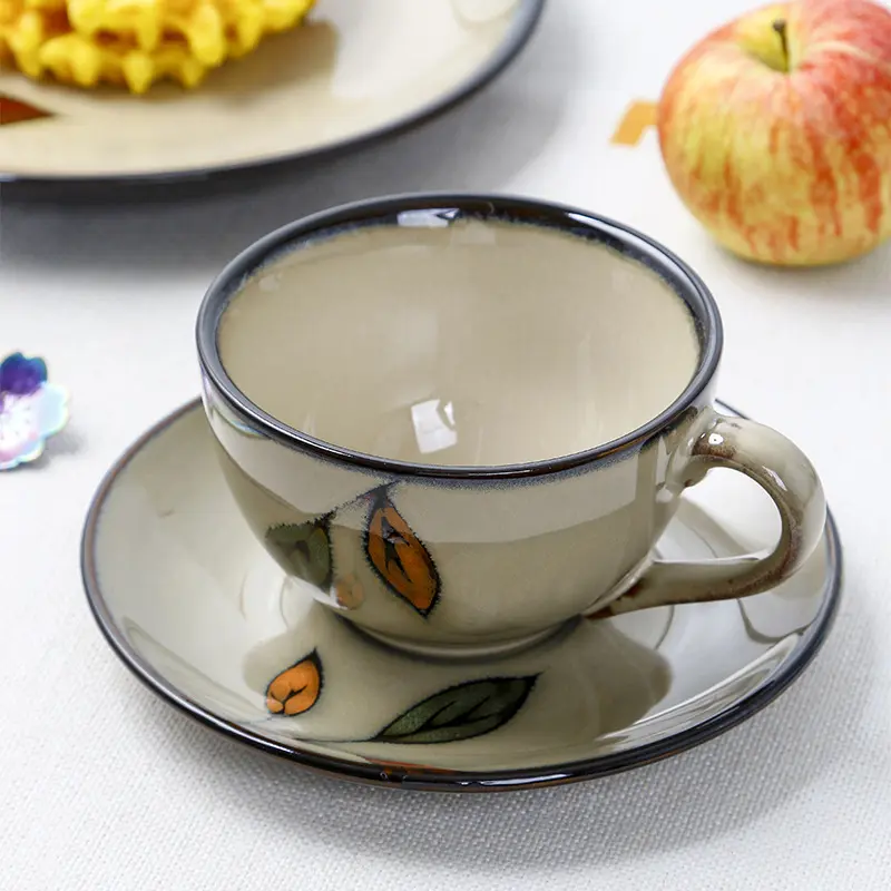 Vintage Underglaze Coffee Cups And Saucers Household Ceramic Afternoon Tea Drinkware Breakfast Cups And Snack Plate