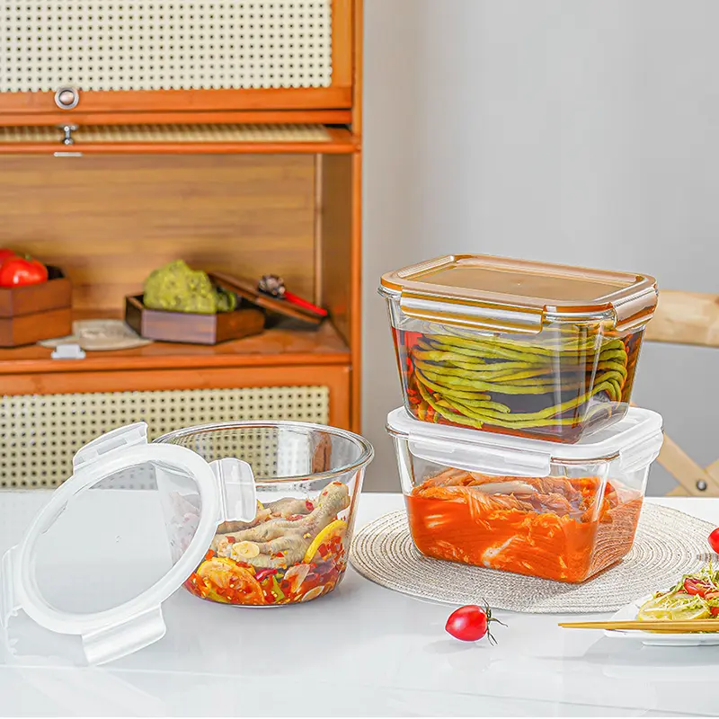 Large Capacity Glass Crisper With Lid Refrigerator  Fresh-keeping Bowl Fruit Salad Bowl Food Storage Containers Crisper 2000ml
