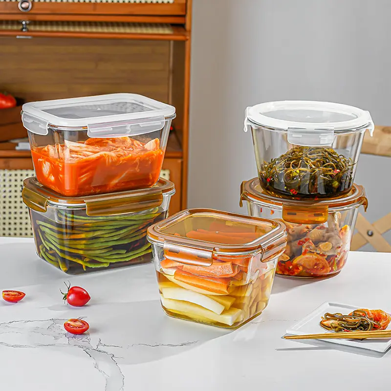 Large Capacity Glass Crisper With Lid Refrigerator  Fresh-keeping Bowl Fruit Salad Bowl Food Storage Containers Crisper 2000ml