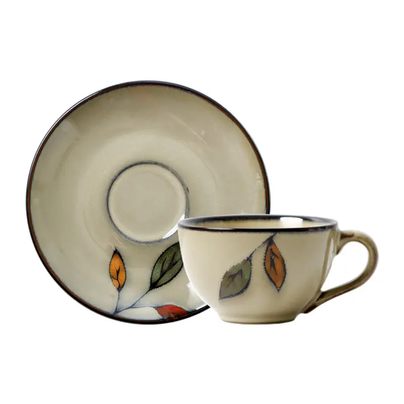 Vintage Underglaze Coffee Cups And Saucers Household Ceramic Afternoon Tea Drinkware Breakfast Cups And Snack Plate