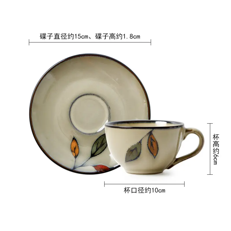 Vintage Underglaze Coffee Cups And Saucers Household Ceramic Afternoon Tea Drinkware Breakfast Cups And Snack Plate