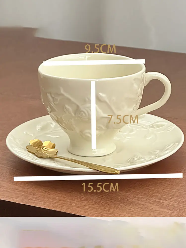 French Vintage Rose Embossed Coffee Cups And Saucers Household Afternoon Tea Drinkware Dessert Plate