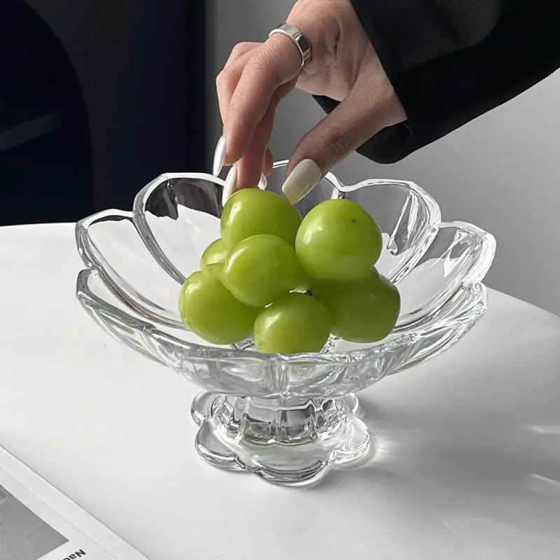 Transparent Glass High Fruit Plate Living Room Household Snacks Plates Pastry Tray Simple Tableware