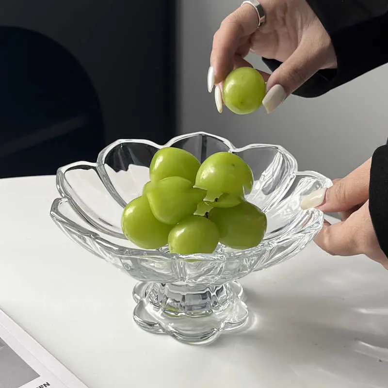 Transparent Glass High Fruit Plate Living Room Household Snacks Plates Pastry Tray Simple Tableware