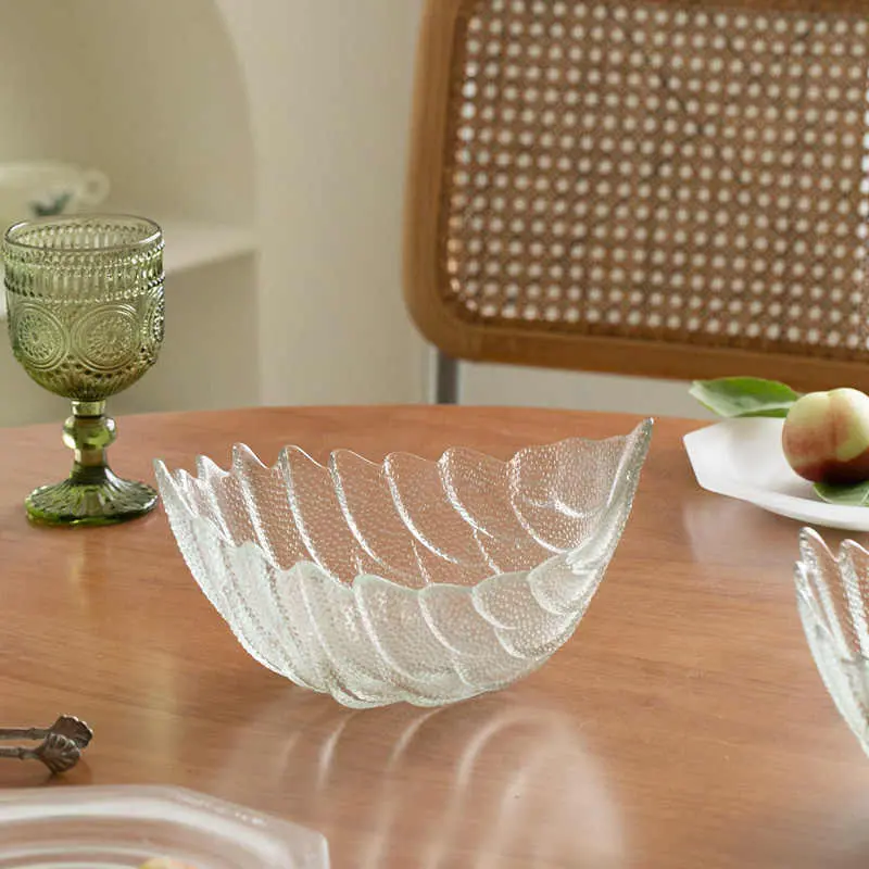 Light Green Embossed Glass Fruit Tray Creative Storage Basket Household Restaurant Snacks Storage Tool