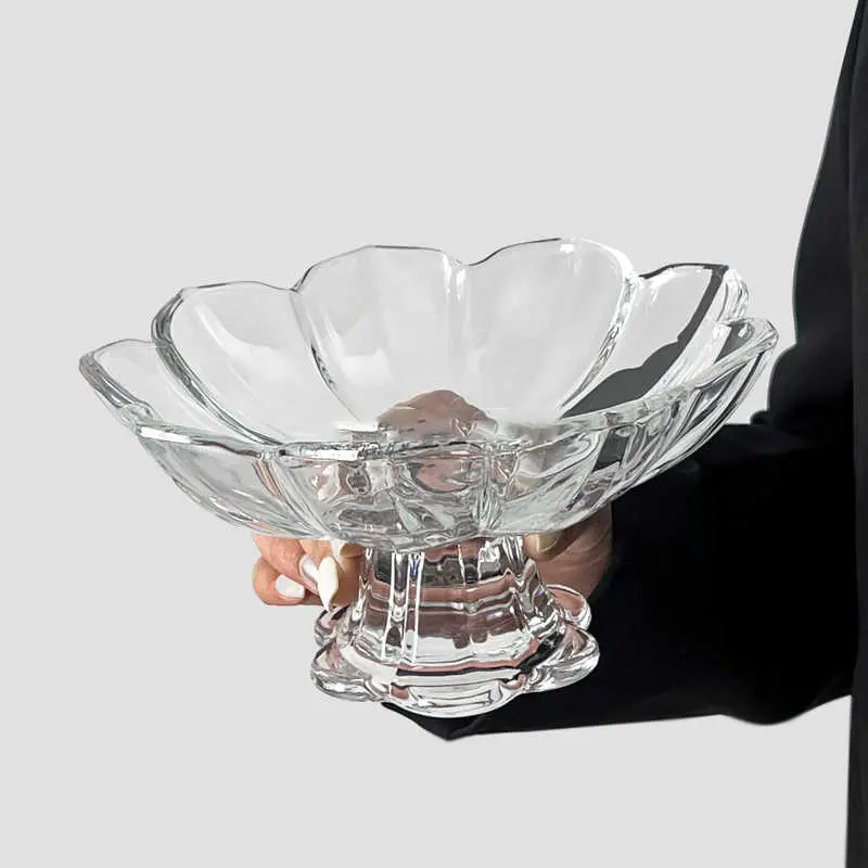 Transparent Glass High Fruit Plate Living Room Household Snacks Plates Pastry Tray Simple Tableware