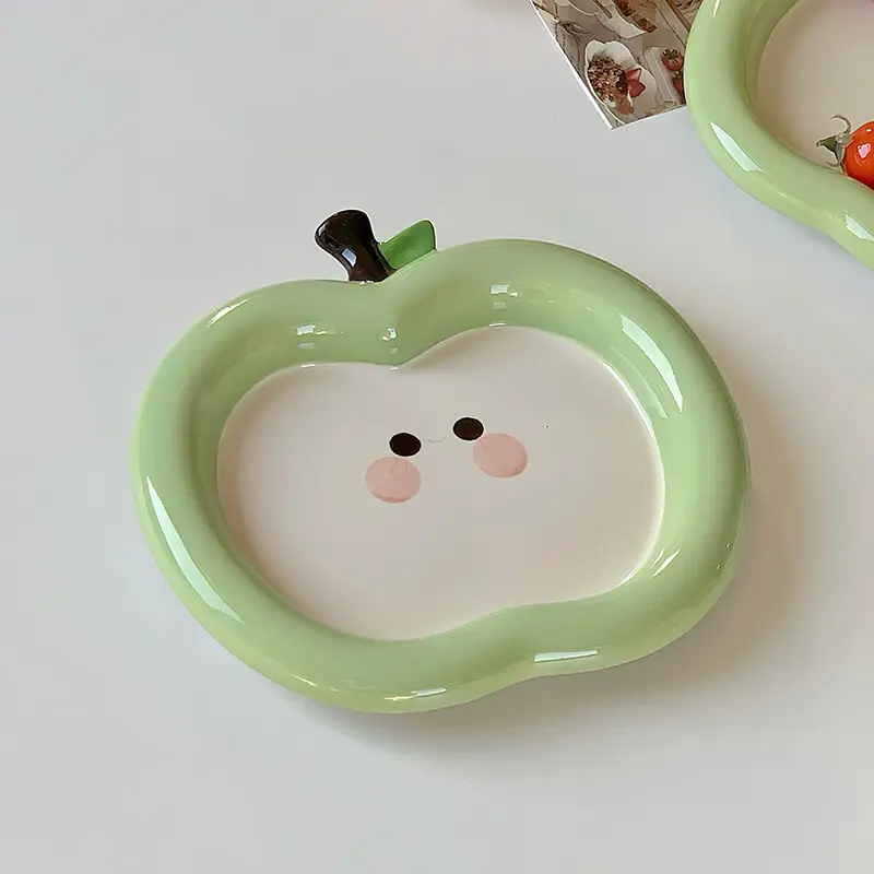 Green Apple-shaped Ceramic Plate Creative Dessert Cake Plates Household Fruit Salad Snack Pastry Dish Kitchen Tableware